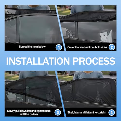 4 PCS Car Side Window Sunshade Net Combination Kit, Front Rear Window Glass Double-Layer Design Breathable High-Density Elastic Mesh, Modification Accessory, Suitable for Most SUVs (Black)