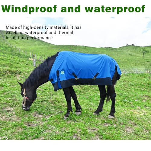 Adjustable Waterproof Horse Sheet | Horse Blankets for Real Horses|Perfect Rainy Day Protection(80", Blue)