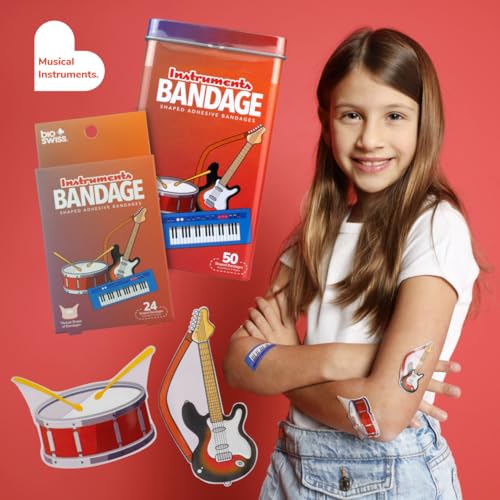 BioSwiss Bandages, Musical Instruments Shaped Self Adhesive Bandage Set, Latex Free, Sterile Wound Care, 24 Count - color: Musical Instruments, size: 24-Count Box
