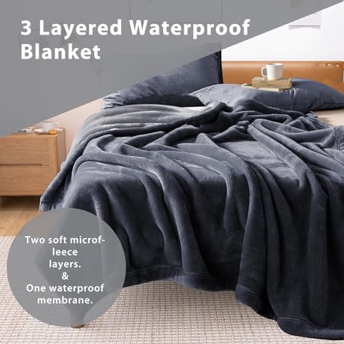 Waterproof Blanket for Bed Sofa, 60"x40" Leakproof, Slate Grey/Cool Grey | Scratch-Resistant Leakproof Pet Throw Blanket Machine Washable Reversible - color: Slate Grey/Cool Grey, size: 60x40 in