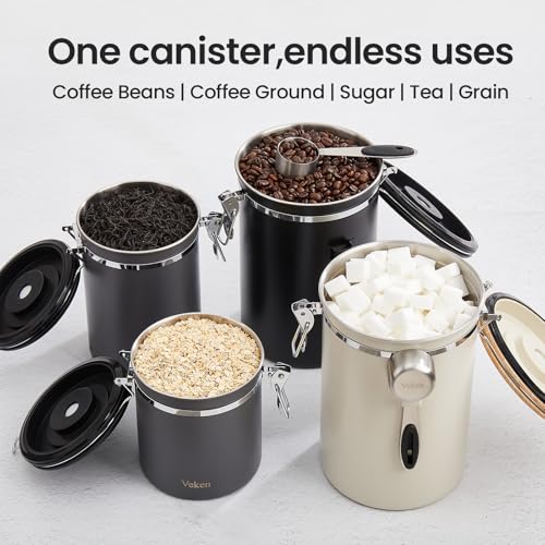 Veken Coffee Canister, Airtight Stainless Steel Food Storage Container,22OZ - color: Gray, size: 22 oz