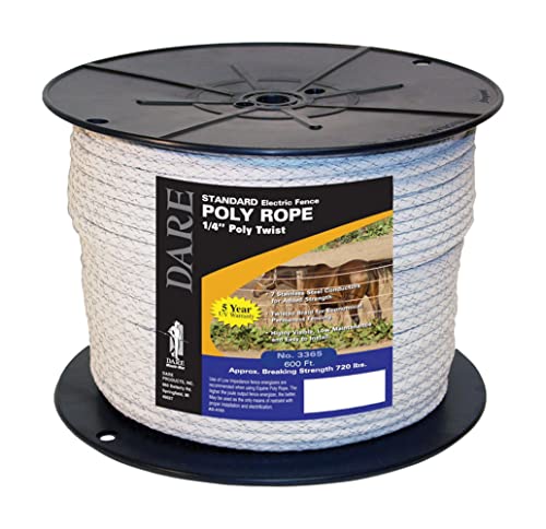 Dare Electric Fence Poly Rope, White, 6mm x 600-Ft.