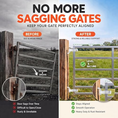 MorningRo 2 Set Farm Gate Hinges Kit 1-1/2" x 1-1/2" Square Post Hinge with 5/8" x 4-1/2" Heavy Duty Wood Post Lag Screw Farm Gate Hinge in Zinc Plated with Nuts & Washers for Repairing Square Posts