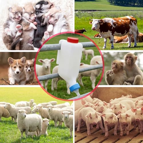 Goat Bottles and Nipple Set, 2 pcs Nipple 5pcs 500 ml Lamb Feeding Bottle with Hanging Handle for Feeding Sheep Goat Lamb Puppy for Farm - color: white-500