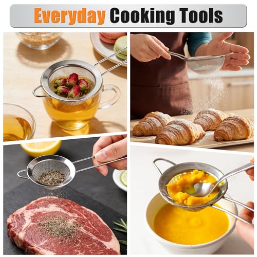 4PCS Fine Mesh Strainer Set, Premium Stainless Steel Fine Mesh Strainers, Food Fine Sieve with Non-Slip Handle, Perfect for Juice, Baking Flour, Drinks, Cocktails, Rice, Jam, Tea(2.8"/3.2"/3.9"/4.7")