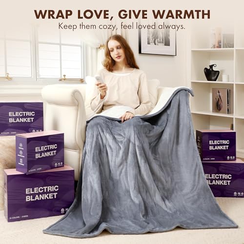 Electric Blanket Throw Grey, Soft Flannel Sherpa, Gift for Grandma - color: 06 - Grey, size: Throw - 50" x 60"