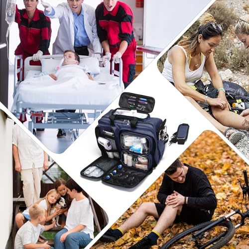 First Aid Bag - Empty Medical Storage Bag for Home Health, Nursing Students, Therapists & Doctors - color: Navy Blue