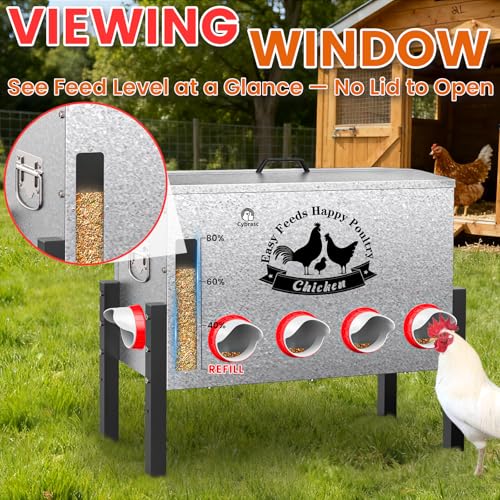 16-Gal Metal Automatic Chicken Feeder with 10 Feeding Ports - size: 16GAL-88LB