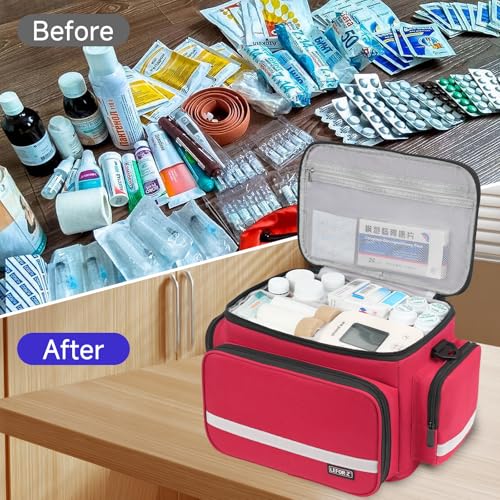 LEFOR·Z Small Medical Bag,First Aid Bag Empty,Home Health Nurse Bag with Detachable Divider,Medical Supplies Storage Tote for Nursing Student,Therapist,Doctors,Red(11.7x7.6x8inch) - style: Red-small
