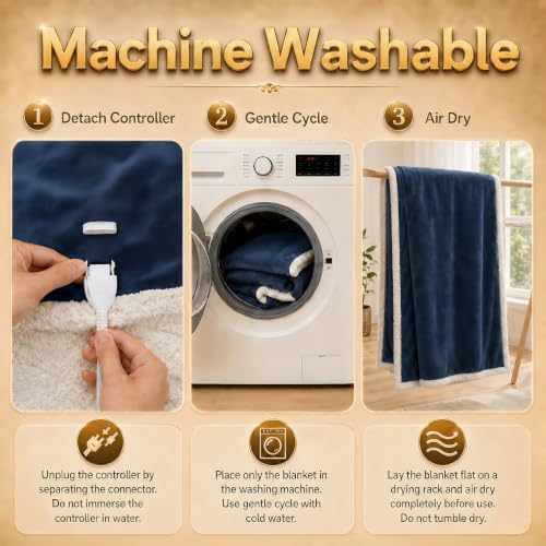 Heated Blanket Electric Blanket Queen Size 84''x90'' with 9 Heating Levels, 1-10 Hour Auto Shut Off, Machine Washable, Dual Controller Soft Warming Blanket for Couch, Bed, Office - Navy - color: 05-navy Blue, size: 84''x90''(Queen)