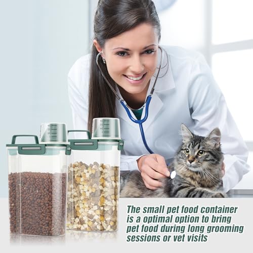 TBMax Small Dog Cat Food Storage Containers 2 Pack, Travel-Friendly Pet Food Container with Spout & Measuring Cup, Portable Pet Feeding Dispenser, Bird Seed Container-Dark Green - color: Dark Green -2Pcs 3Qt
