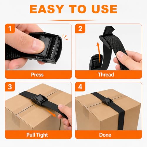 4PCS Tie Down Strap, Lashing Straps with Adjustable Buckle (6.7 ft) | 600 lbs Break Strength, Fit for Cargo Luggage Car Roof Rack, Polypropylene Webbing with Zinc Alloy Buckle, Cam Buckle Design - color: 6.7 ft