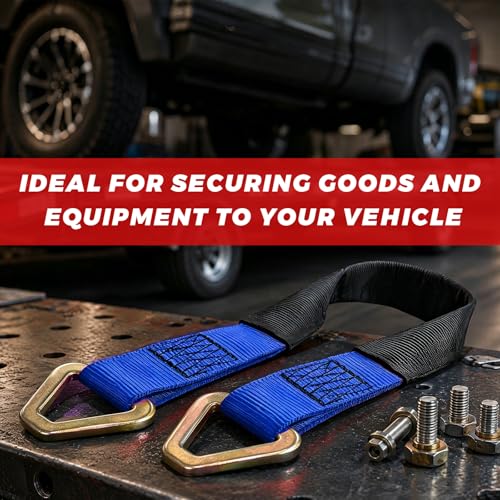 2" × 29" Premium Axle Tie Down Strap with D Rings, Heavy Duty Auto Axle Tow Strap with Protective Sleeve, 6614 Lbs Tire Wheel Tie-Down Straps for Securing Vehicle Transport (Blue) - color: Blue
