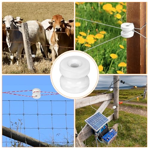 SiliFine 25 Pcs WP36 Corner Post Ceramic Fence Insulator Electric White Circular Donut Porcelain Insulator for Fence Wire Wood Post
