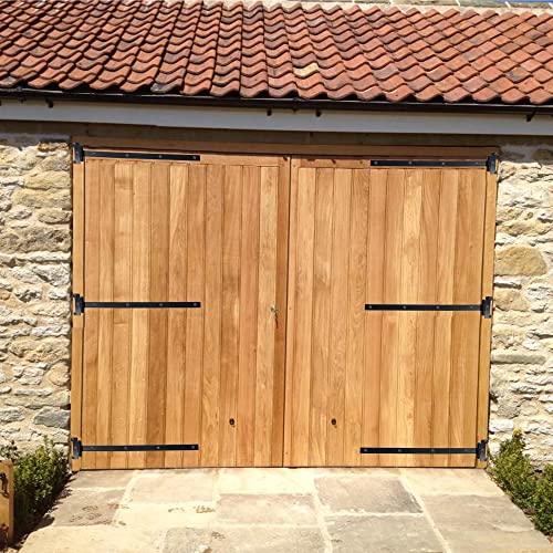 12" Black Door Hinges – 2Pcs Gate Hinges with 12 Mounting Screws – Medium/Heavy Duty 4mm Thick Iron Construction with Black Powder Coating – Ideal for Gates, Sheds, Barns