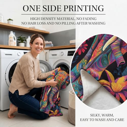Jekeno Elephant Gifts Blanket Colorful Tropical Flowers Throw Blanket - color: Elephant, size: 50x60 Inch