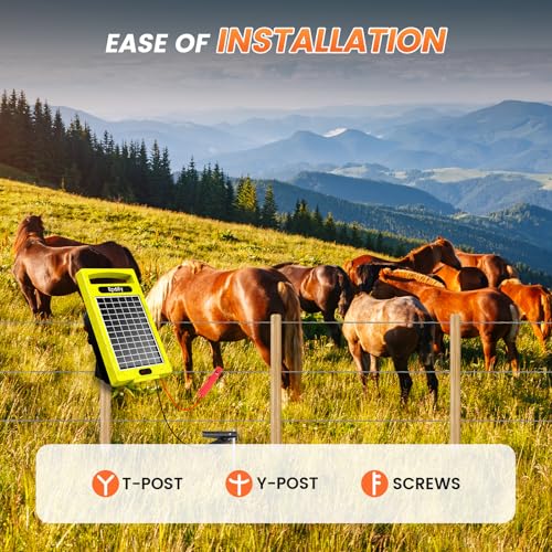 24-Hour Solar Electric Fence Charger, 0.32J, 20-Mile for Livestock - color: Yellow
