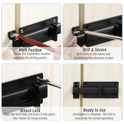 Mooche Slide Latch Lock Barrel Bolt, 3.95 Inch Stainless Steel Gate Latches - color: Matte Black