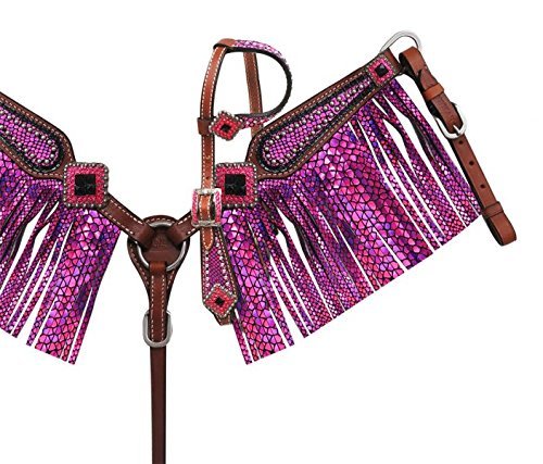Showman Mini Size Pink Metallic Snake Print Headstall & Breast Collar Set