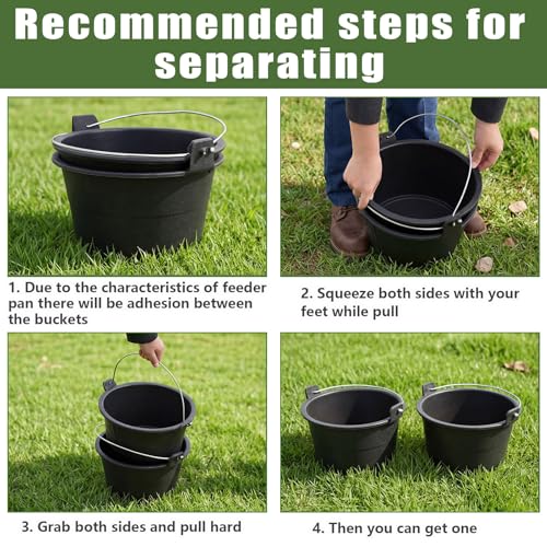 Sadnyy 2 Pcs Rubber Feeder Bucket, Quart Gallon Rubber Horse Feed Bucket with Handle Large Utility Feed Pan Dog Bowl Horse Feeder for Goats Horses Animal Feeding, Inches(11.5 x 6.3 Inches,Plain) - size: 11.5 x 6.3 Inches, style: Plain