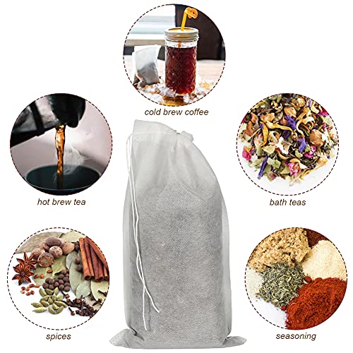 HRX Package 50pcs Disposable Cold Brew Bags 6x10 in for Home Coffee Brewing | Fine Mesh Contains Grounds, Less Mess, Secure Drawstrings, Fits 64 oz Mason Jars, for Coffee, Tea, Soups, Spices, and Herbs - size: 6x10 inch
