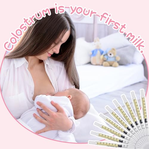 Trelaco 50 Sets 1 Ml Breast Milk Syringes No Needle Colostrum | Sterile Sealed with Caps and Cup, Baby Name Labels, Needle-free Harvesting for Storing Freezing Milk, For Postpartum Moms - size: 1 ml