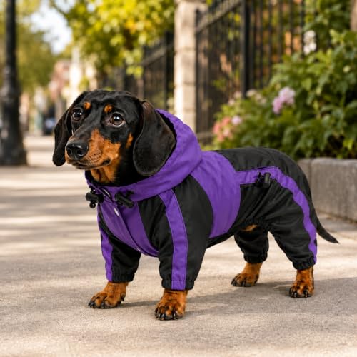 Lovelonglong Dog Hooded Raincoat, Small Dog Rain Jacket Poncho Waterproof Clothes with Hood Breathable 4 Feet Four Legs Rain Coats for Small Medium Large Pet Dogs Purple XS - color: Purple, size: XS (Small Dog ~5lbs)