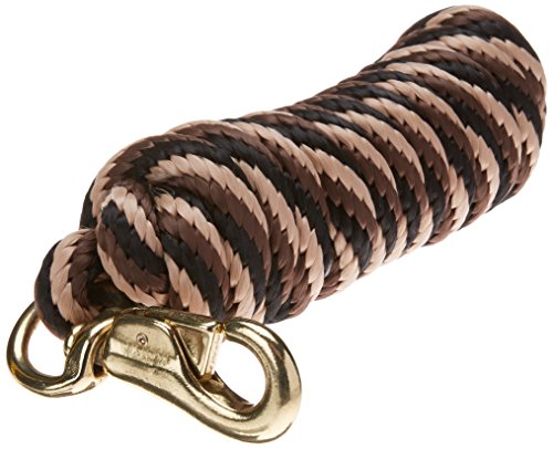 Hamilton Extra Heavy Poly Rope Lead with Bull Snap, Black/Brown/Tan Striped Pattern Weave, 5/8" Thick x 10' Long - color: Striped/Black