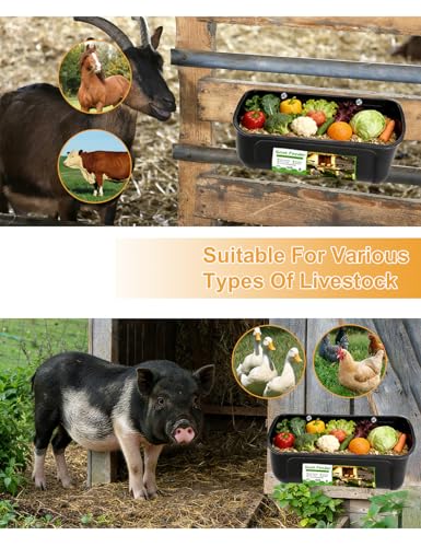 4 Pack Goat Feeders Hanging with Heavy Duty Carabiner for Fence,Large Capacity Sheep Feeder,No Mess Goat Water Trough, Easy to Install, Holds a Lot of Food