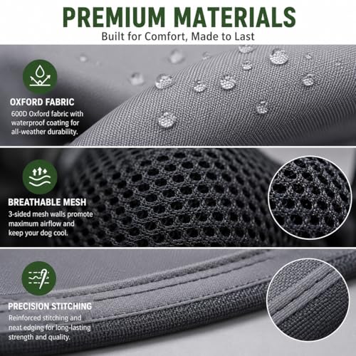 Extra Large Dog Shade Shelter Canopy with UV Protection, Big Dog House Outside, Outdoor Dog Tent with Three-Sided Breathable Mesh Windows, Gray Sun Rain Cover for Pet Sheep Goat 4'x 4'x 3.3'