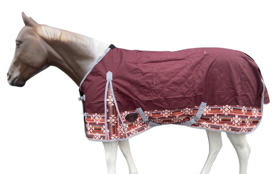 1200 Denier Horse RAIN Sheet | Horse Turnout Sheet | Horse RAINSHEET (Waterproof & Breathable) (Maroon_with_Aztec_Bottom, 74)