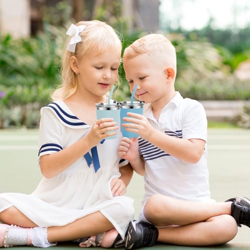 Stainless Steel Kids Cups with Lids, 12oz Spill Proof Cups, 2 Pack - color: Blue, Green
