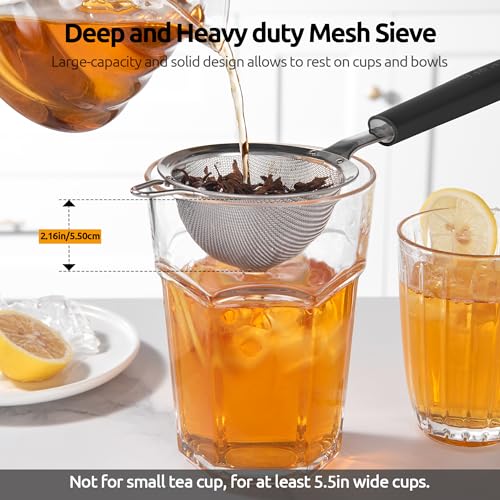 U-Taste Fine Mesh Strainer, 18/8 Stainless Steel Sieve 30 Mesh, S/Black | Tea Coffee Strainer with Silicone Handle, Mini Small Ultra Fine Sieve, Metal Colander for Loose Tea/Juice/Pulp/Matcha/Liquids - color: (2) Black, size: S-3.35in