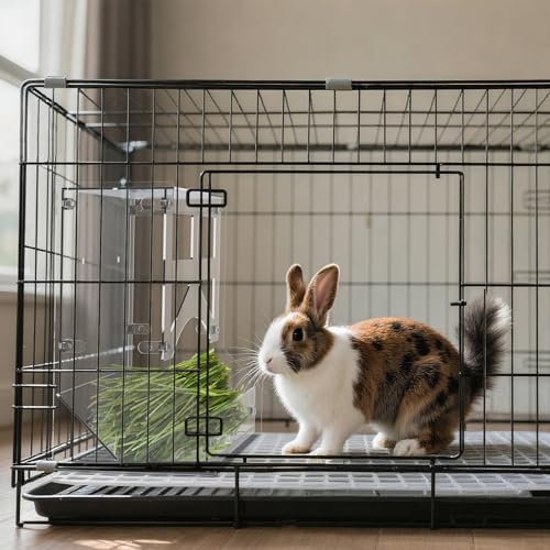 Large Acrylic Rabbit Hay Feeder with Lid, Transparent Hanging Food Dispenser Hay Feeder for Bunny Rabbits Guinea Pig Cage Chinchillas Hamsters Small Pets and Animals(Large - size: L