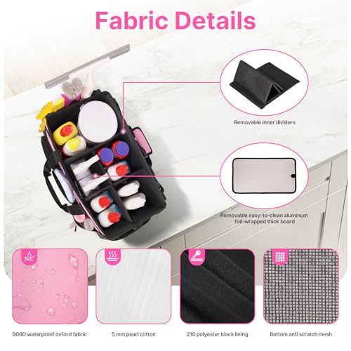 JKAOO Large Wearable Cleaning Caddy Bag with Handles, Pink | Adjustable Shoulder & Waist Straps, Removable, Waterproof Tote for Cleaning Supplies, Home, Car, Office - color: Pink