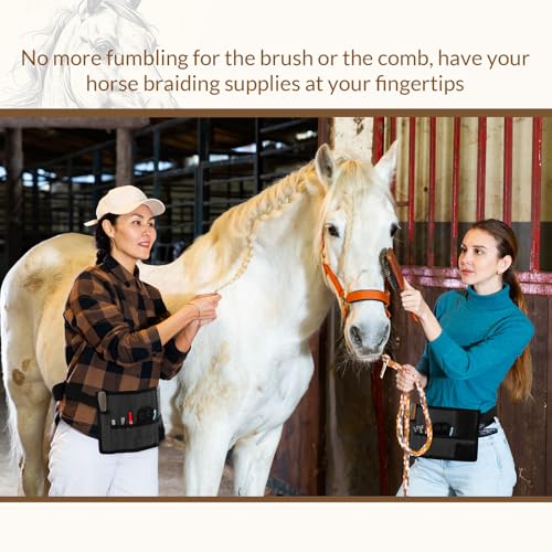9 Pcs Horse Braiding Kit Complete Mane Horse Grooming Set with Waxed Canvas Bag Easy Start Supplies for Braiding Beginners Father's Day Birthday Gifts - color: Black