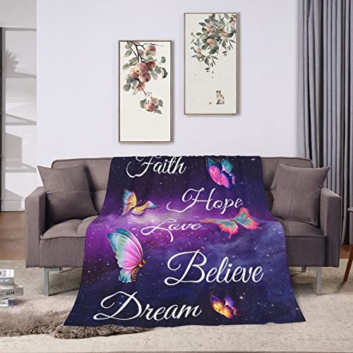 Butterfly Blanket Soft Warm Purple Butterfly Throw Blanket Plush Fluffy Lightweight Cozy Fleece Flannel Girls Gift Blankets for Women Kids Adults Bedding Couch Sofa Sofa 60"X50" - color: Faith Hope, size: 60"x50"