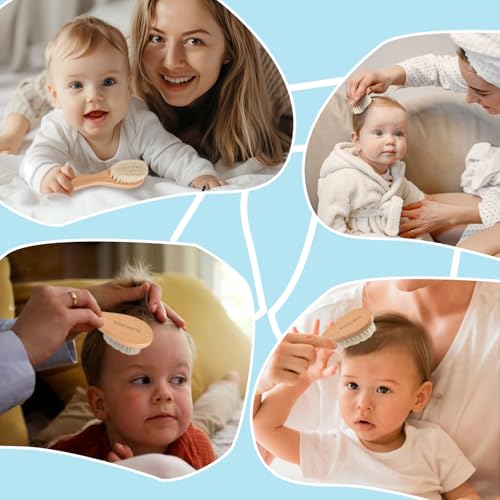 BOMUMVITA Baby Hair Brush and Comb Set with Soft Goat Bristle | Wood Baby Hair Brush Set for Newborns & Toddlers, Good for Cradle Cap, Boy, Girl Bath Essential