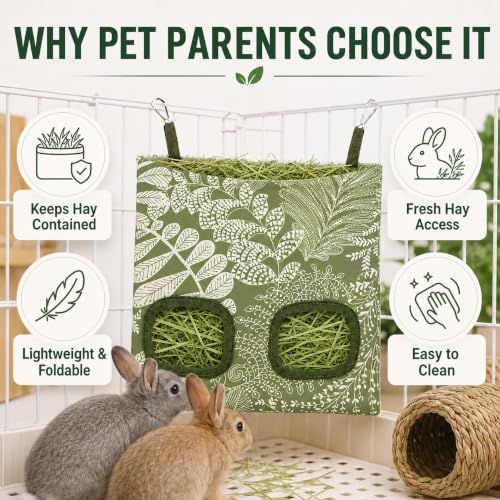 Rabbit Hay Feeder, Guinea Pig Hay Holder & Bunny Hay Feeder – Durable Hanging Hay Bag for Rabbits Chinchillas Guinea Pigs Bunnies – Chew-Resistant Hay Holder for Small Animals (Grass Green) - color: Grass Green