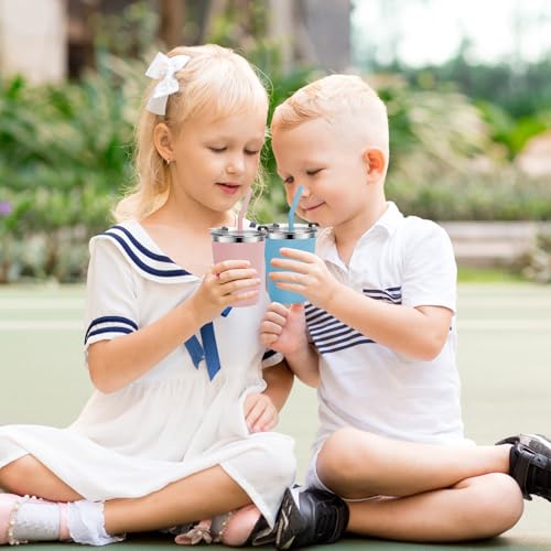 Stainless Steel Kids Cups with Lids, 12oz Spill Proof Cups, 2 Pack - color: Blue, Pink
