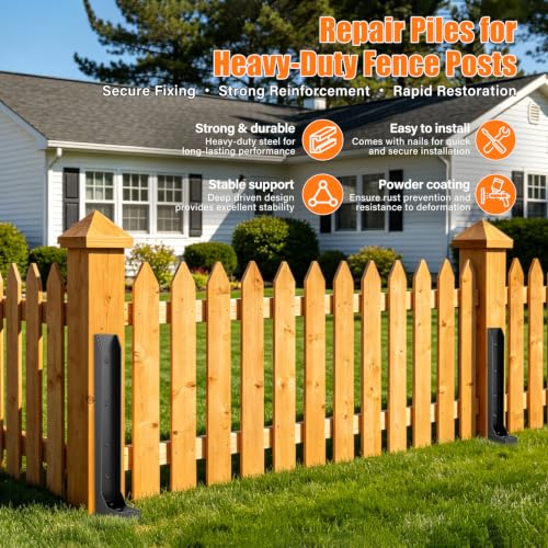 1 Pcs Fence Post Repair Kit,4×4/6x6 Fence Post Support,Heavy Duty Post Anchor Ground Spike with Double-Layer Thickened Fence Post Anchor & Stakes for Repair Tilted, Broken Wood Fence Post - size: Split