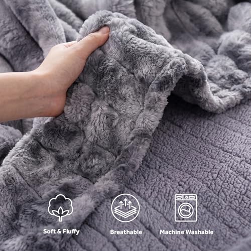 Westinghouse Heated Throw Blanket, Faux Fur with 6 Heating Levels, Grey - color: Grey, size: Throw 50" x 60"