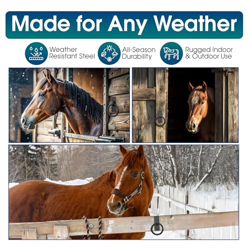 Horse Tie Ring - 2-3/8" inches Heavy-Duty Solid Steel Cross Tie Ring for Horses, Multi-Purpose Tie Down Horse Barn Supplies, Made in USA.