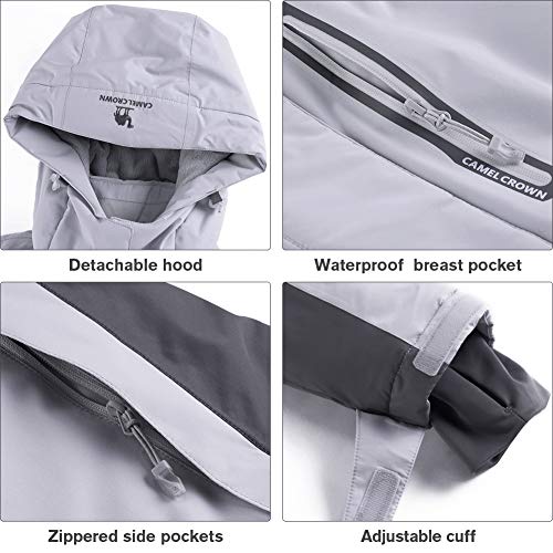 CAMEL CROWN Women’s Mountain Snow Waterproof Ski Jacket Detachable Hood Windproof Fleece Parka Rain Jackt Winter Coat - color: Gray, size: XX-Large