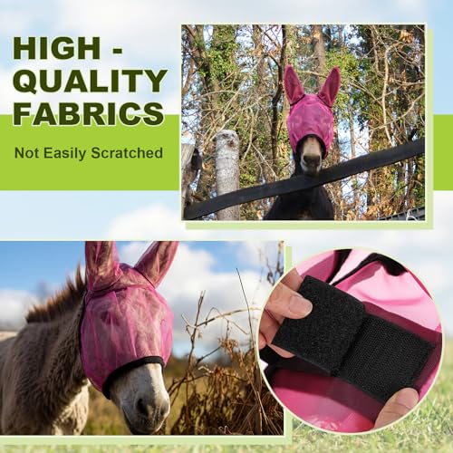 1 Pcs Mini Donkey Fly Mask with Ear Protection, Rose Red - size: Mini Donkey