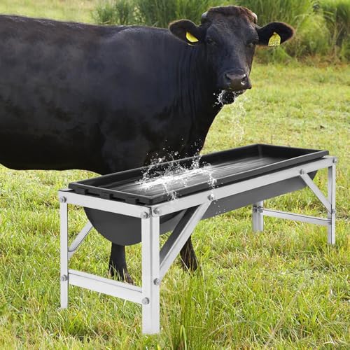 Livestock Feed Trough, 35L/9.25Gal Large Capacity Livestock Feeder with Triangular-Structure, Heavy Duty Metal Stand, Goat Water Trough for Sheep,Deer, Pigs, Horses, Cows, Lambs,Calves in Farm (Black) - color: Black