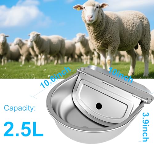 Automatic Pet Water Bowl with Float Valve, 304 Stainless Steel, Includes Bowl, Valve, 40" Hose, Adapters, Bolts, Wrench, Fits 1/2" & 3/4" Faucets, for Dogs/Livestock, Drain Hole
