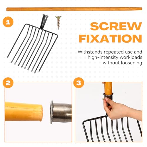 4 Sets Pitch Fork 10 Tines Wide Manure Fork with Long Handle Heavy Duty Muck Rake Broadfork Garden Tool for Gardening Horse Stall Picking up Manure Farm