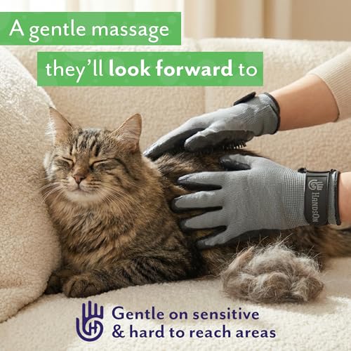 H Handson Pet Grooming Gloves - Cat, Dog, Horse Gentle Hair Remover Brush - Mitt For Long & Short Haired Fur - Shedding, Bathing & Massaging Glove (Purple, Small)