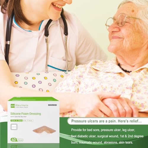 NeuHeils Silicone Foam Dressing with Border 4''x4'', 40 Pack for Bed Sores - size: 4''x4'' (40 Pack)